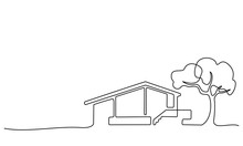 Continuous One Line Drawing Modern House Logo