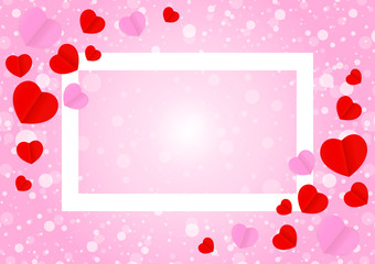 Wall Mural - empty white frame and red pink heart shape for template banner valentines card background, many hearts shape on pink gradient soft for valentine backgrounds, image pink with heart-shape decoration