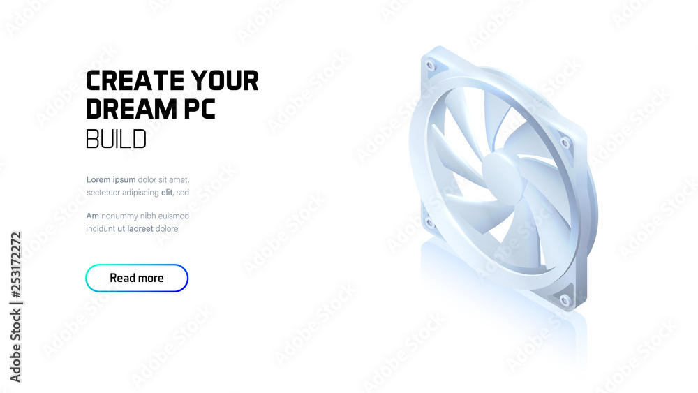 Computer fan with color led lighting for cpu cooler or pc case, 3d ...