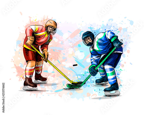 Plakaty Hokej  streszczenie-hokeista-z-odrobina-akwareli-recznie-rysowane-szkic-sporty-zimowe