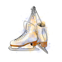 Pair Of Figure Ice Skates From A Splash Of Watercolor