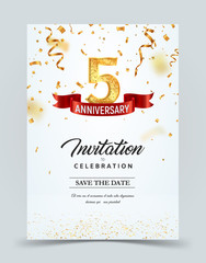 Wall Mural - invitation card template of 5 years anniversary with abstract text vector illustration. greeting car
