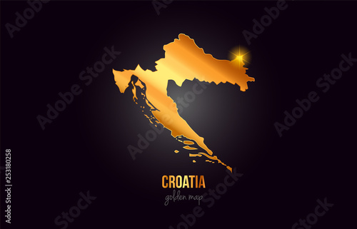Fotografía Croatia country border map in gold golden metal color design
