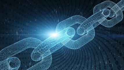 Artistic shiny blockchain chain concept business programming code motion background.