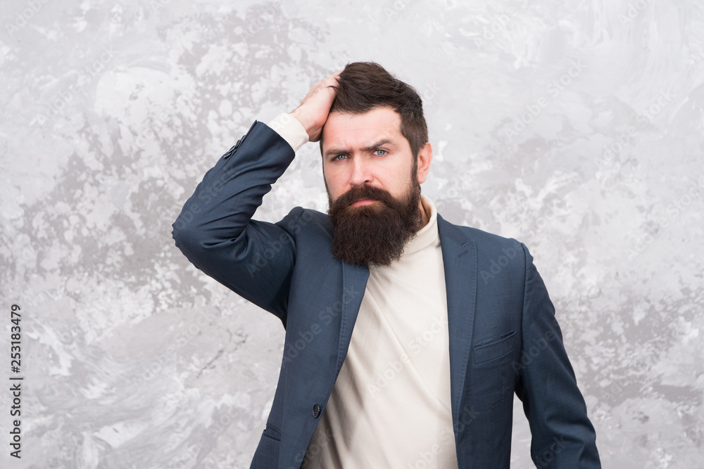 Business people fashion style. Facial hair and grooming. Man handsome  bearded businessman wear formal suit. Menswear and fashion concept. Guy  brutal fashion model with long beard and mustache Stock Photo | Adobe