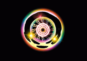 Canvas Print - artistic modern 3d rendering illustration of a glowing round artwork in a black background