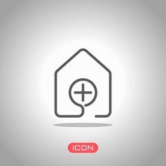 Wall Mural - house with medical cross icon. line style. Icon under spotlight. Gray background