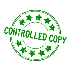 Poster - Grunge green controlled copy word with star icon round rubber seal stamp on white background