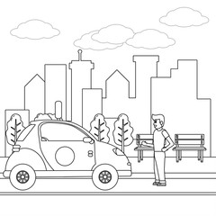 Wall Mural - transport concept cartoon in black and white