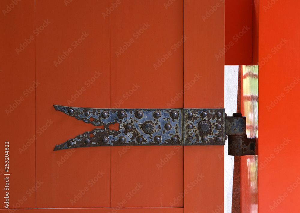 Japanese rusted metallic door joinery details with screws background ...
