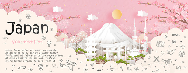 Wall Mural - tour and travel advertising, postcard, poster of world famous landmark of japan in paper cut style v
