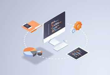 Wall Mural - software web site design development concept programming language program code big data processing o