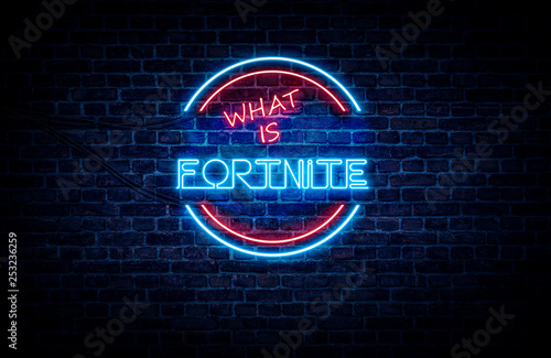 A Neon Sign In Blue And Red Light On A Brick Wall Background That Reads What Is Fortnite Buy This Stock Illustration And Explore Similar Illustrations At Adobe Stock Adobe Stock adobe stock