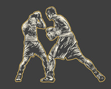 Boxing. Two Boxers Are Fighting In The Ring. Drawing Style. Vector Illustration.