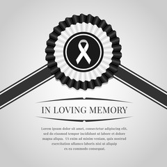 Wall Mural - funeral banner white ribbon sign in black white rosette ribbon and in loving memory text vector desi