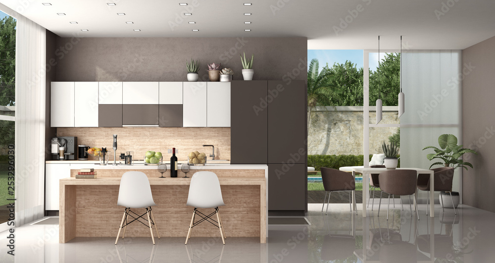 Modern kitchen of a modern villa Stock Illustration | Adobe Stock