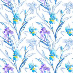 Wall Mural - Floral seamless pattern. Flower iris background. Floral seamless texture with flowers.