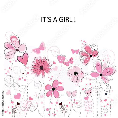It S A Girl Baby Girl Baby Shower Greeting Card Floral Greeting
