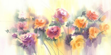 Pastel Colors Anemnone Flowers In The Light Watercolor Background