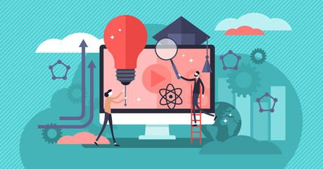 Wall Mural - edtech vector illustration. flat tiny educational learning persons concept.