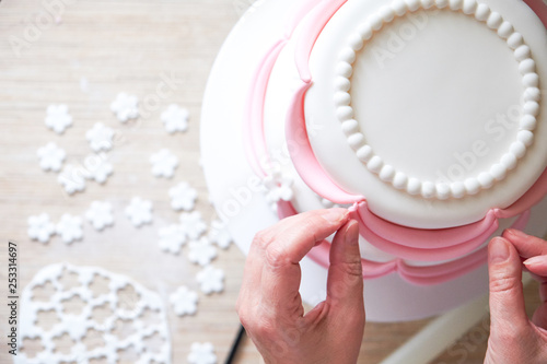 Making And Decorating Wedding Cake With Elements From Pastry