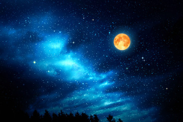 full moon with stars at dark night sky .