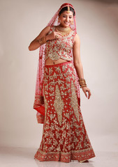 Indian bride in traditional bridal sari in studio lighting indoor