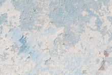 Closeup Of Chipped Paint On Blue Wall , Texture Ready