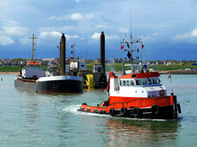 Port Construction Project Vessels Engaged In Harbour Reclamation Work.