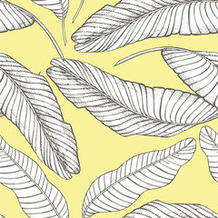  Jungle leaves seamless floral pattern background. Tropical palm leaves background. Graphic illustration in trendy style.