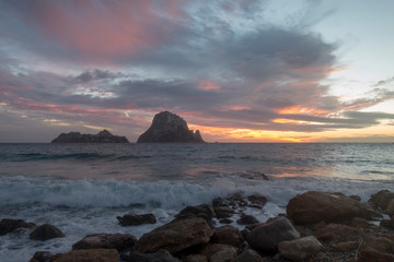 Poster - A beautiful sunset on the island of Es Vedra, Ibiza