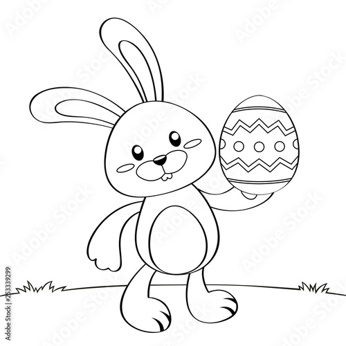 Download Cute cartoon Easter bunny with Easter egg. Black and white ...