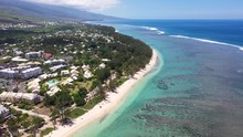 Aerial View Of Big Buildings And Resorts Close To The Beach In Reunion Island.