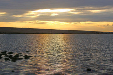 Wall Mural - Fleet Basin and Chesil Bank at sunset