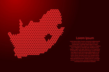 Wall Mural - South Africa map abstract schematic from red triangles repeating pattern geometric background with nodes for banner, poster, greeting card. Vector illustration.