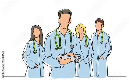 Fotografía continuous vector line drawing of team of doctors