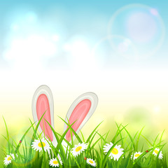 Poster - Blue Nature Background with Easter Rabbit