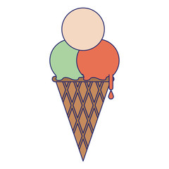 Sticker - ice cream cone with scoops blue lines