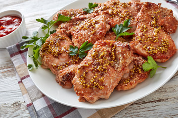 Wall Mural - juicy chicken steaks on a white plate