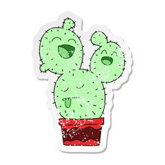 distressed sticker of a quirky hand drawn cartoon cactus