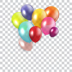 Wall Mural - Glossy Happy Birthday Concept with Balloons isolated on transparent background. Vector Illustration