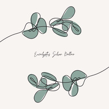 Eucalyptus Silver Dollar Branch Continuous Line Drawing. One Line . Hand-drawn Minimalist Illustration, Vector.