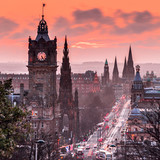 Fototapeta Big Ben - View to evening Princes Street from Calton hill in Edinburgh, Scotland