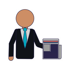 Sticker - businessman with newspaper avatar blue lines