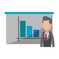 Wall Mural - businessman with statistics graph on whiteboard