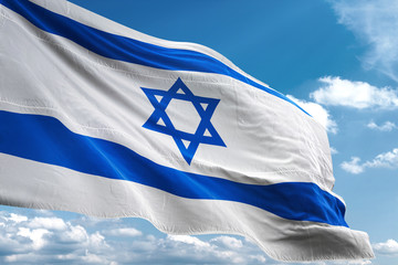 Wall Mural - Israel flag waving sky background 3D illustration