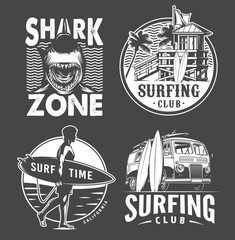 Wall Mural - monochrome vintage surfing badges set