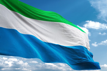 Sierra Leone flag waving sky background 3D illustration