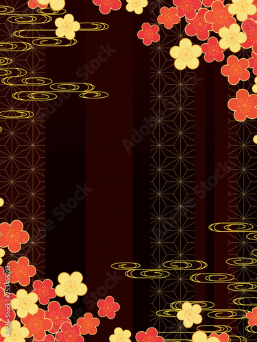 和柄 梅と観世水の背景素材 縦 黒 赤 Stock Illustration Adobe Stock