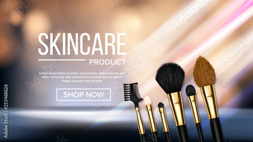 Makeup Brush Banner Vector Cosmetic Beauty Tools Realistic